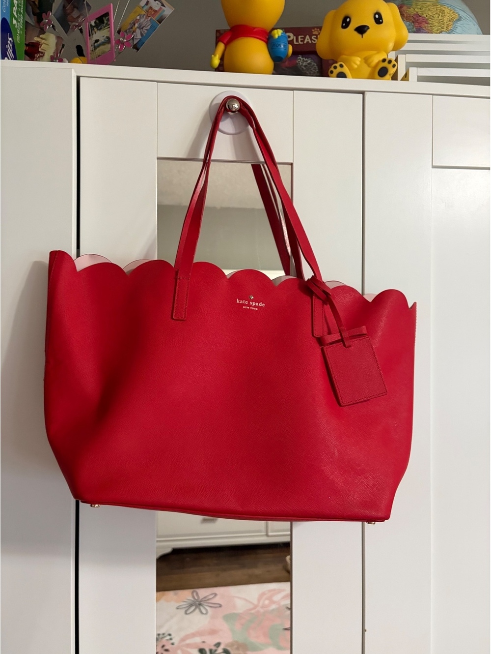 Kate Spade Red Scalloped Leather Tote Bag
